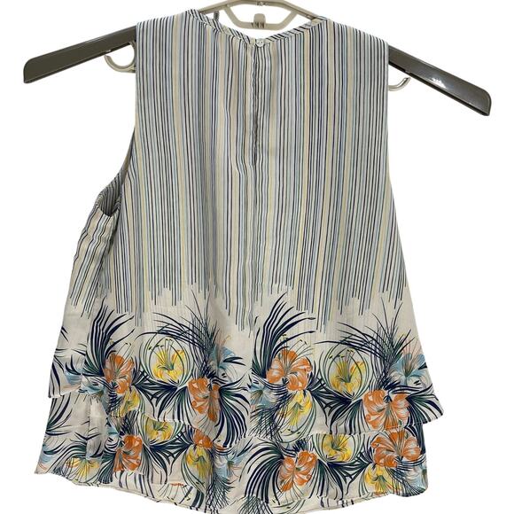 Entro Tank Top Blouse Womens Medium M Blue Yellow Green Floral Flowy - Picture 3 of 7